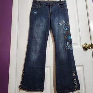 Y2K Embroidered Butterfly Flare Jeans